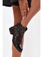 Lakované dámské kotníkové boty z pravé kůže na nízkém podpatku D&A LZ52-960 Černé