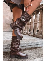 Dámské kozačky s  dílem do  s páskem čokoládové model 21715280 - Boto
