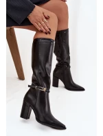 Dámské kozačky na podpatku s přezkou vyhřívané černé model 21747650 - Boto