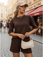 Dámský letní pruhovaný komplet Polský výrobek hnědý FashionStreet AY1172