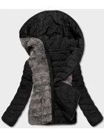 Černo-šedá krátká oboustranná dámská zimní bunda (2M-21507) Černo-šedá krátká oboustranná dámská zimní bunda (2M-21507)