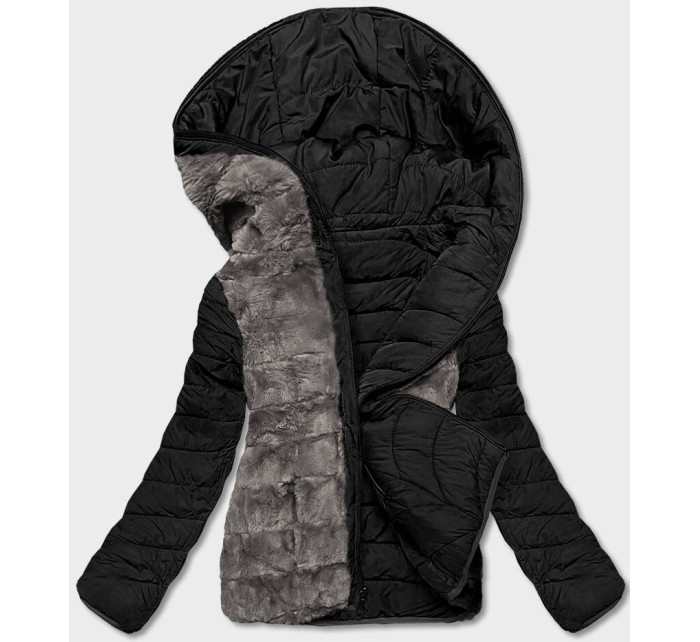 Krátká černo-šedá oboustranná dámská zimní bunda (2M-21507)