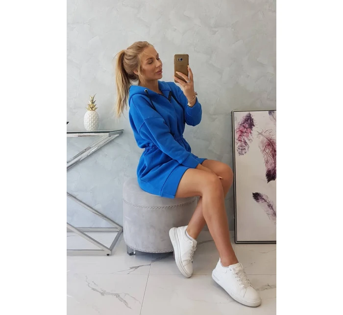 Zateplené šaty s kapucí chrpově modré Zateplené šaty s kapucí chrpově modré