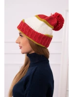 Dámská čepice Kinga K297 rudá+světlá khaki+ecru Dámská čepice Kinga K297 rudá+světlá khaki+ecru