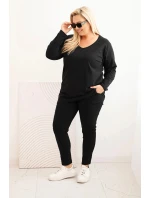 Dámská blůza Plus Size s výstřihem do V a dlouhým rukávem černá