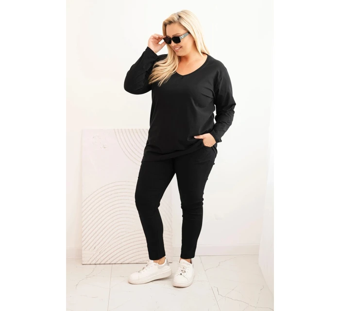 Dámská blůza Plus Size s výstřihem do V a dlouhým rukávem černá