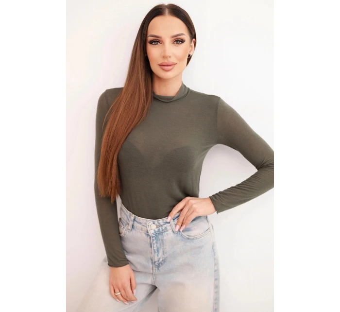 Dámská svetr z kašmíru s jemným rolákem a dlouhým rukávem, khaki