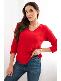 Dámský svetr z viskózy s výstřihem do V červený