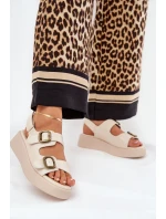 Dámské Sandály Na Platformě A Klínu S Přezkami Béžové Genorre Dámské Sandály Na Platformě A Klínu S Přezkami Béžové Genorre