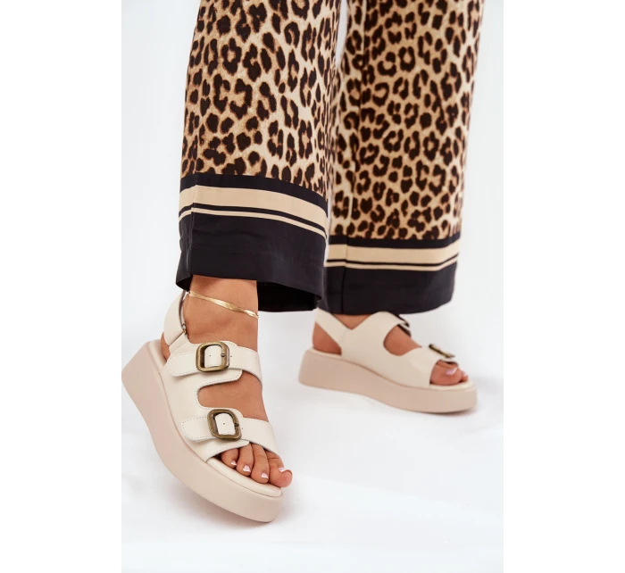 Dámské Sandály Na Platformě A Klínu S Přezkami Béžové Genorre Dámské Sandály Na Platformě A Klínu S Přezkami Béžové Genorre
