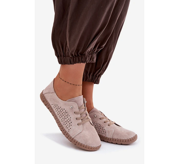 dámské polobotky z pravé semišové kůže Béžové model 22091735 - EVENTO dámské polobotky z pravé semišové kůže Béžové model 22091735 - EVENTO