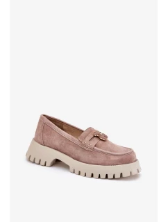 Dámské semišové mokasíny s dekorativní připínkou „Miś“ Vinceza – béžové