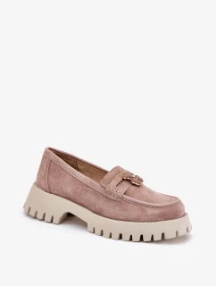 Dámské semišové mokasíny s dekorativní připínkou „Miś“ Vinceza – béžové