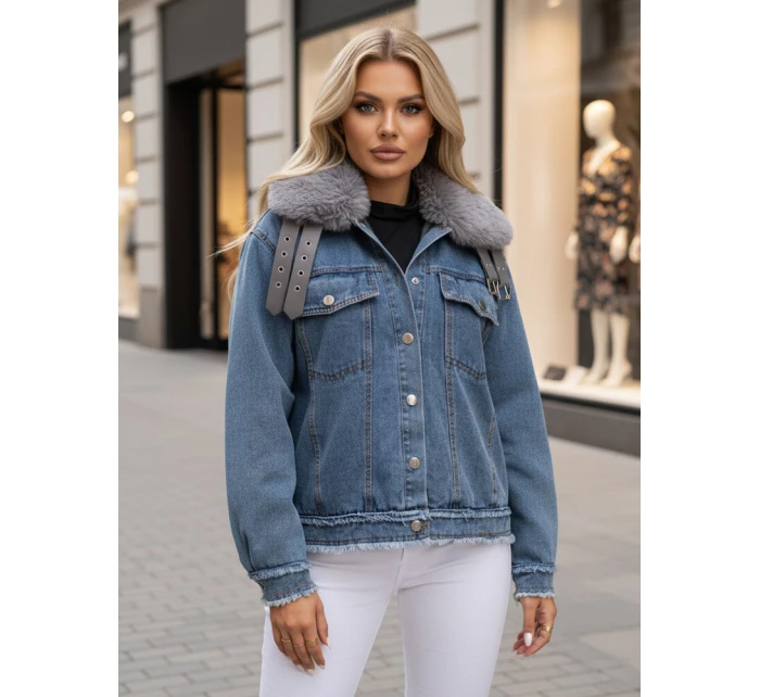 Dámská džínová bunda FURDENIM s kožešinou světle modrá FashionStreet TY4755z