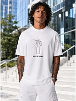 Pánské bavlněné tričko oversize s potiskem bílé FashionStreet NX1003R Pánské bavlněné tričko oversize s potiskem bílé FashionStreet NX1003R