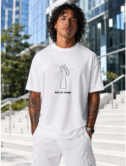 Pánské bavlněné tričko oversize s potiskem bílé FashionStreet NX1003R Pánské bavlněné tričko oversize s potiskem bílé FashionStreet NX1003R