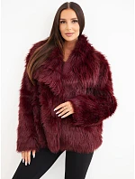 Krátká dámská model 22550886 bunda s velkým límcem bordó - K-Fashion Krátká dámská model 22550886 bunda s velkým límcem bordó - K-Fashion