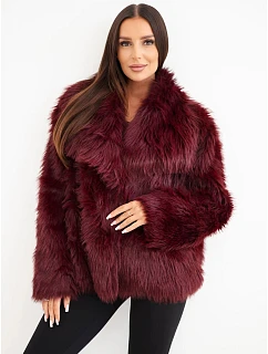 Krátká dámská model 22550886 bunda s velkým límcem bordó - K-Fashion