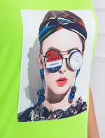 Halenka s dámskou grafickou zelenou neonovou barvou