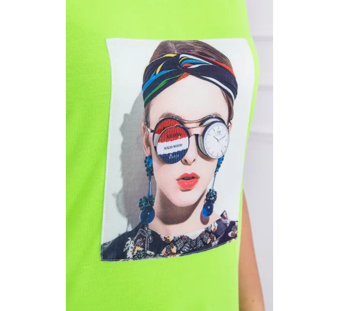 Halenka s dámskou grafickou zelenou neonovou barvou