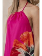 Viskózové šaty uvázané kolem krku fuchsie Viskózové šaty uvázané kolem krku fuchsie