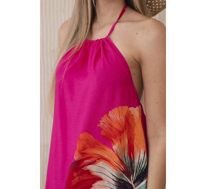 Viskózové šaty uvázané kolem krku fuchsie Viskózové šaty uvázané kolem krku fuchsie