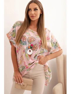 Dámská bavlněná blůza s motivem motýlů s krátkým rukávem cukrová růžová