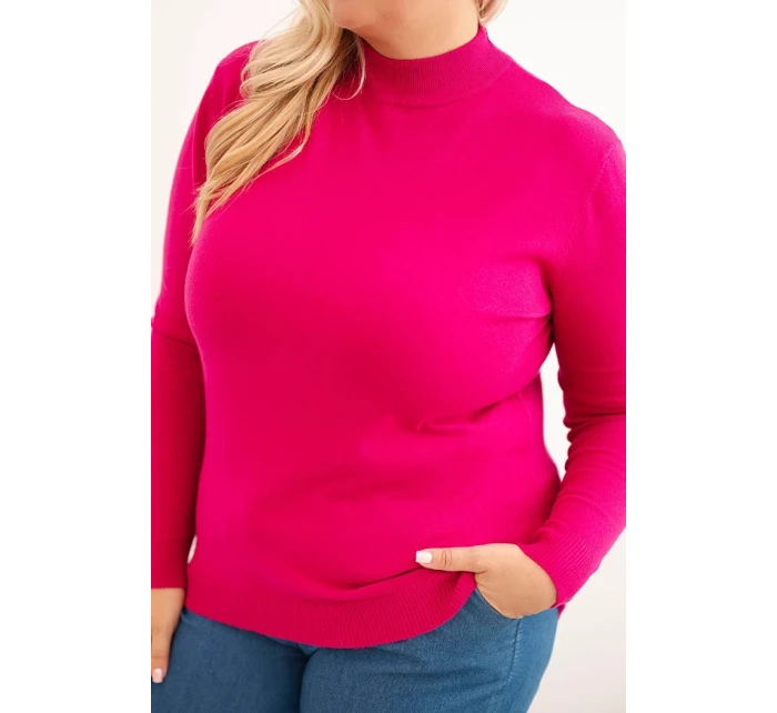 Dámský svetr Plus Size z viskózy s rolákem fuchsie