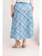 Dámská sukně Plus Size s širokým lemem kostkovaná modrá