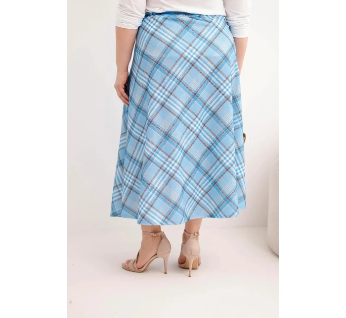 Dámská sukně Plus Size s širokým lemem kostkovaná modrá