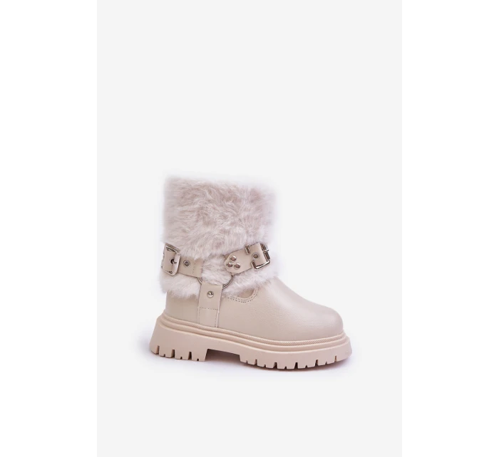 Eko Kožené Boty Pro S Kožíškem A Přezkami Béžové model 21678938 - Boto Eko Kožené Boty Pro S Kožíškem A Přezkami Béžové model 21678938 - Boto