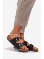 Textilní Pantofle Na Korkové Podešvi S Přezkami Černé Atera Textilní Pantofle Na Korkové Podešvi S Přezkami Černé Atera