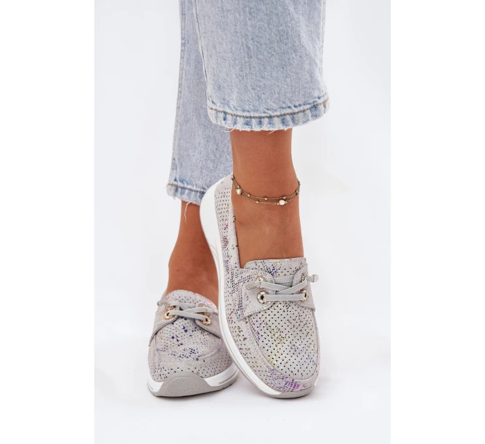 Semišové Polobotky Z Přírodní Kůže Na Platformě Artiker 56C2104 Šedé