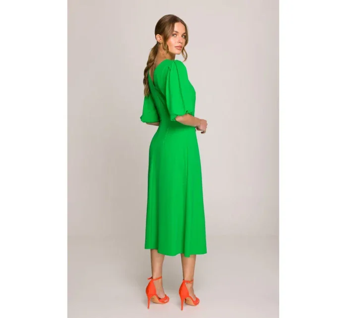 S399 Šaty s puff rukávy - zelené