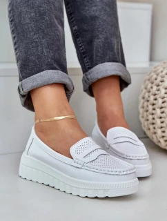Dámské kožené mokasíny na platformě a klínku Elanindel – bílé
