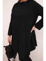 Dámská bavlněná blůza Plus Size asymetrická s ohrnovacím rukávem černá Dámská bavlněná blůza Plus Size asymetrická s ohrnovacím rukávem černá