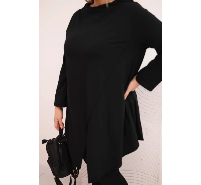 Dámská bavlněná blůza Plus Size asymetrická s ohrnovacím rukávem černá Dámská bavlněná blůza Plus Size asymetrická s ohrnovacím rukávem černá