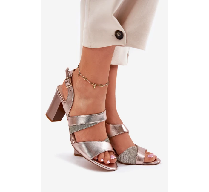 Dámské Sandály Na Podpatku Sergio Leone SK866 Růžové Zlato Dámské Sandály Na Podpatku Sergio Leone SK866 Růžové Zlato