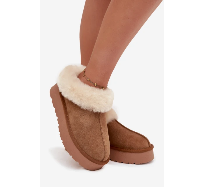 Kožené semišové zimní boty dámské s kožešinou camel model 21709726 - Boto Kožené semišové zimní boty dámské s kožešinou camel model 21709726 - Boto