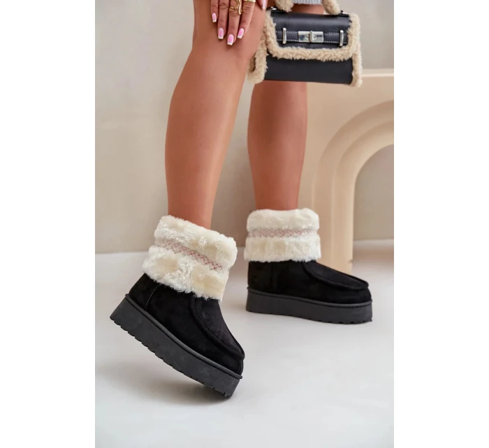 Dámské sněhule Deepanti na platformě s kožíškem a vzorem – černé