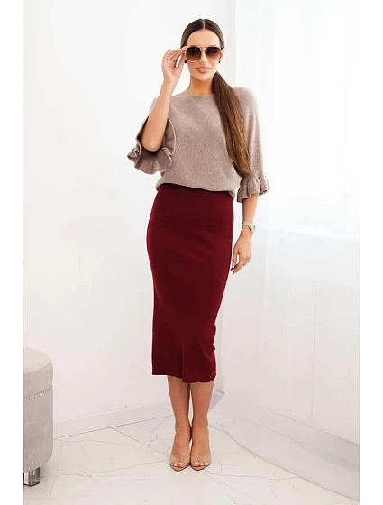 Dámská viskózová tužková sukně s elastickým pasem bordová