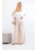 Dámské kalhoty Plus Size s širokými nohavicemi a model 21911604 béžová - K-Fashion