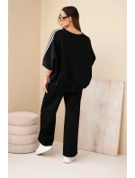 Dámský viskózový komplet máslový s širokými nohavicemi a volnou blůzou černý Dámský viskózový komplet máslový s širokými nohavicemi a volnou blůzou černý