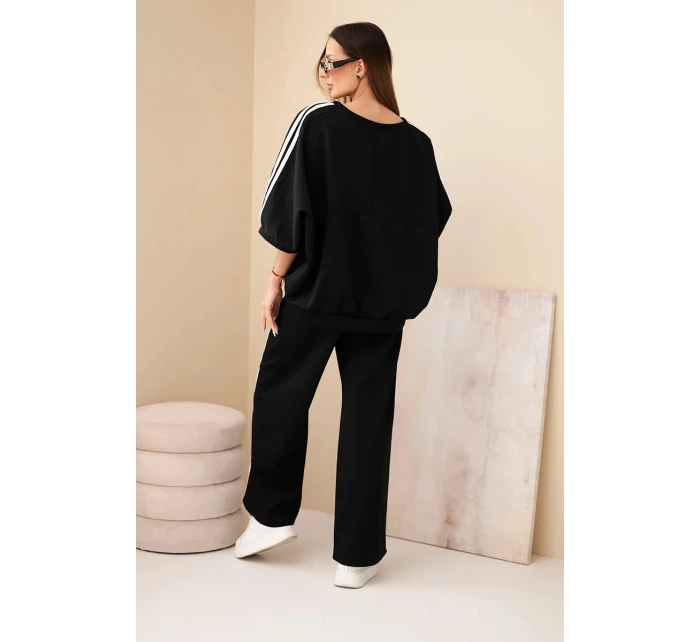 Dámský viskózový komplet máslový s širokými nohavicemi a volnou blůzou černý Dámský viskózový komplet máslový s širokými nohavicemi a volnou blůzou černý