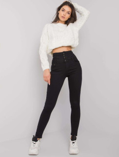 Černé džínové úzké džíny s vysokým pasem