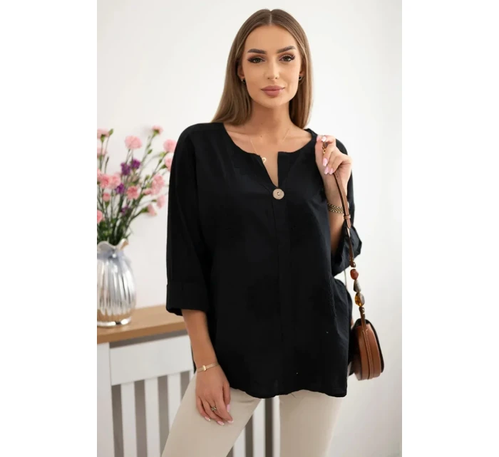 Košilová halenka s vyšívaným vzorem černý