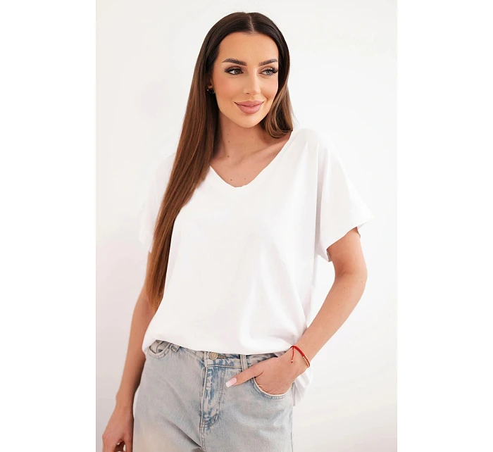 Dámská bavlněná halenka s výstřihem do V a krátkým rukávem bílá