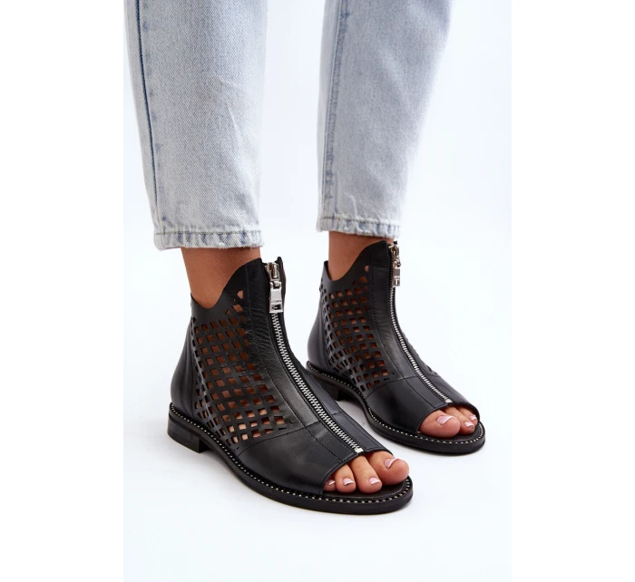 Zazoo 977/L Kožené vyšívané sandály na zip