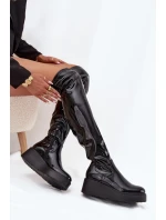 Lakované Kozačky Kolena Na Platformě A S Černé model 21707009 - Boto Lakované Kozačky Kolena Na Platformě A S Černé model 21707009 - Boto