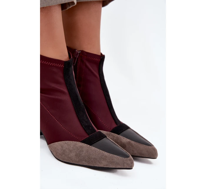 Dámské kotníkové boty na masivním podpatku na zip bordó Delvane